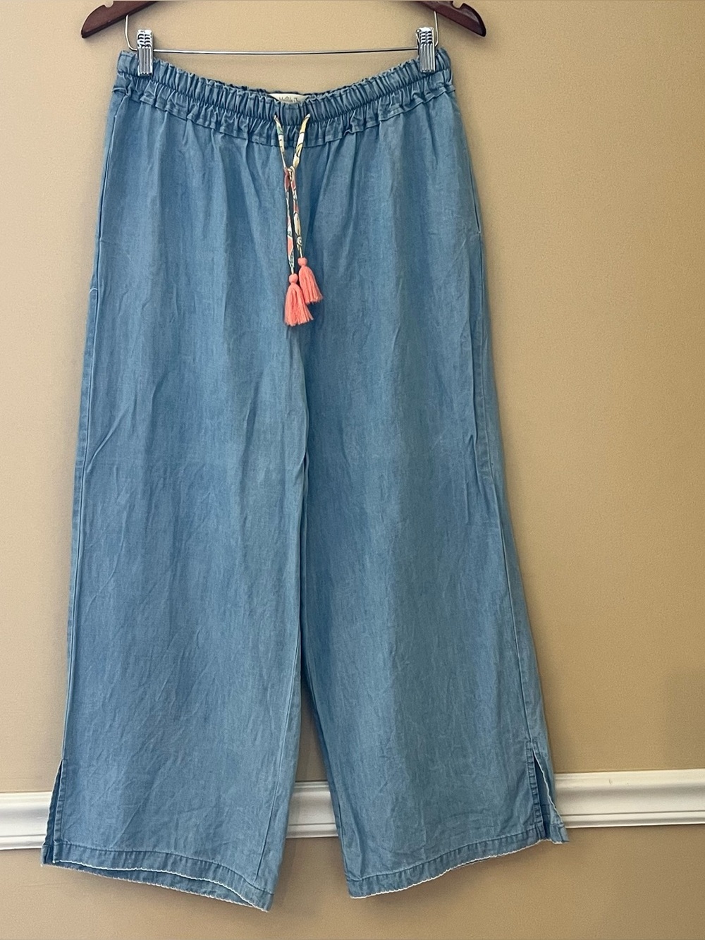 Matilda Jane Women’s Dream Chasers On The Shore Wide Leg Cropped Chambray Sz M
